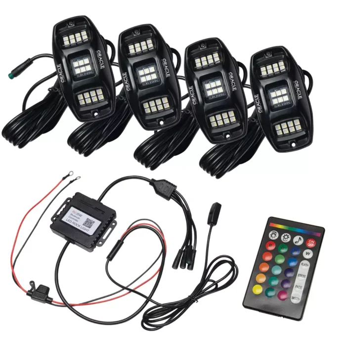 ORACLE LIGHTING ColorSHIFT LED RGB+W Rock Light Kit | Attaches Seamlessly to Underbody Wheel Well, 4 Oversized Light Pods with Wireless RF Controller, Part # 5895-339